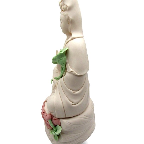 BUDDHA Sitting on a LOTUS Base Hand-Painted Ceramic 18" Tall - Picture 5 of 8